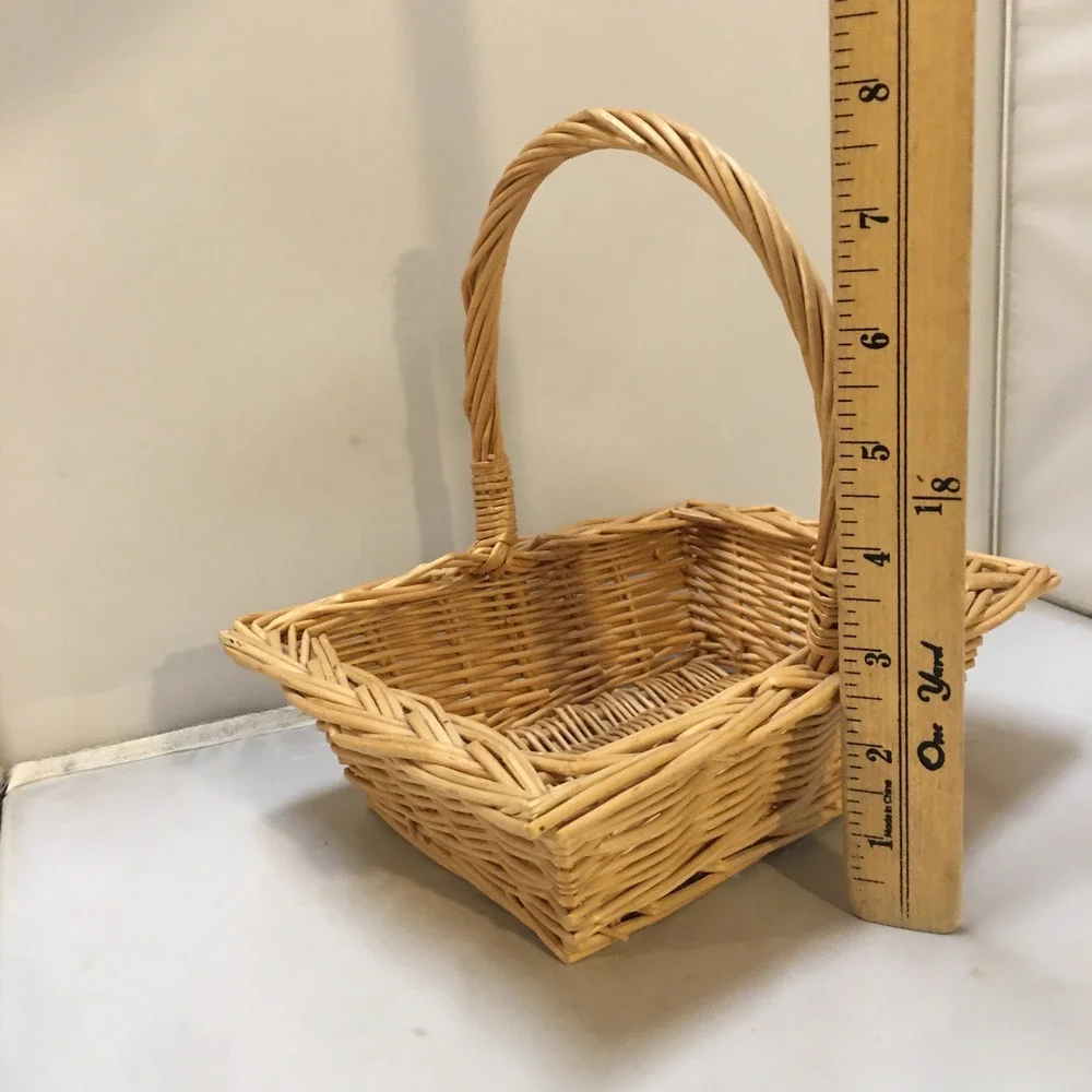 Wicker Gift Basket Rectangular Tan Small Woven Wood with Handle Berry Gathering